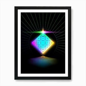 Neon Geometric Glyph in Candy Blue and Pink with Rainbow Sparkle on Black n.0116 Art Print