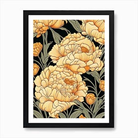 Orange Peonies On A Table 2 Drawing Art Print