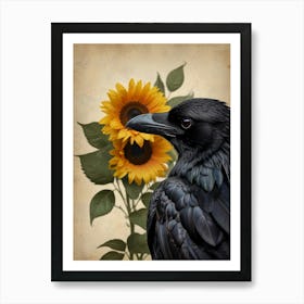 Crow With Sunflowers 3 Art Print