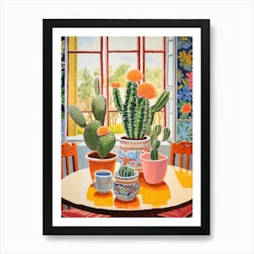 Cactus Painting Maximalist Still Life Bishops Cap Cactus 1 Art Print