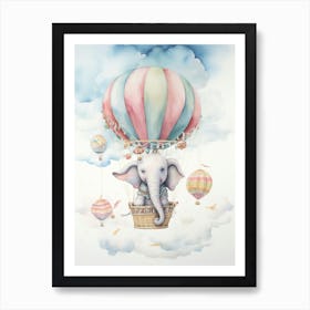 Baby Elephant 3 In A Hot Air Balloon Art Print