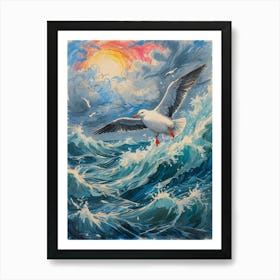 Seagull Flying Over The Ocean Art Print