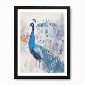 Peacock Sketch With A Palace In The Background 4 Art Print