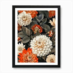 William Morris Inspired Flower Pattern 6 Art Print