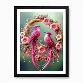 Two Birds In A Wreath Art Print