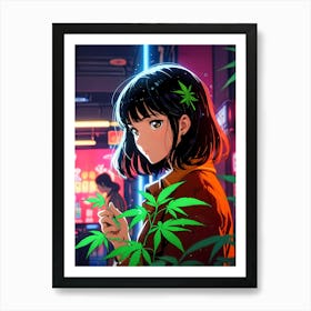 Anime Girl With Marijuana Art Print