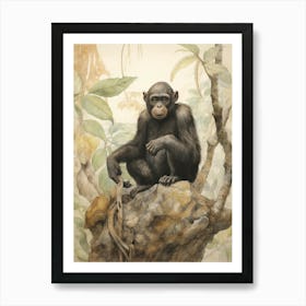 Storybook Animal Watercolour Bonobo 4 Art Print
