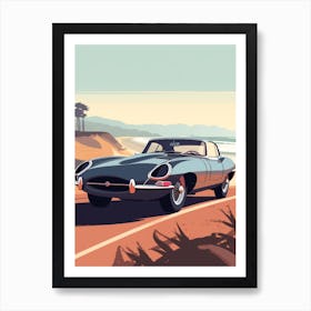 A Jaguar E Type In The Pacific Coast Highway Car Illustration 2 Art Print