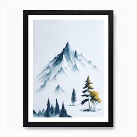 Mountain And Forest In Minimalist Watercolor Vertical Composition 336 Art Print