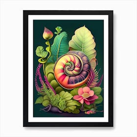 Snail With Colourful Background Botanical Art Print