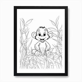 Line Art Jungle Animal Chimpanzee 4 Art Print
