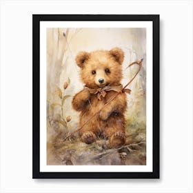 Archery Teddy Bear Painting Watercolour 4 Art Print
