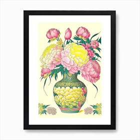 Vase Of Colourful Peonies Pink And Yellow 1 Drawing Art Print