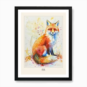 Fox Colourful Watercolour 3 Poster Art Print