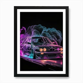 Bmw M3 Neon Muscle Smoke Drift Retro Racing vintage classic Car Art Print