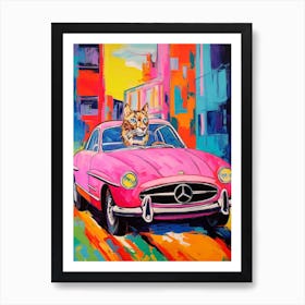 Mercedes Benz 300sl Vintage Car With A Cat, Matisse Style Painting 0 Art Print