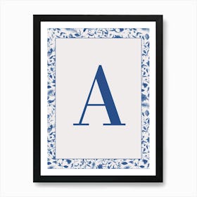 Letter A Monogram Initial Blue Art Print