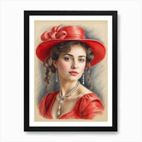 Portrait Of A Woman In Red Hat Art Print