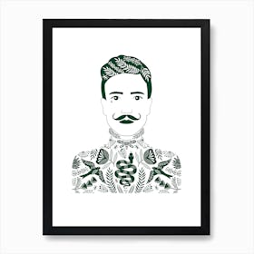Tattoo Man Dark Green Art Print