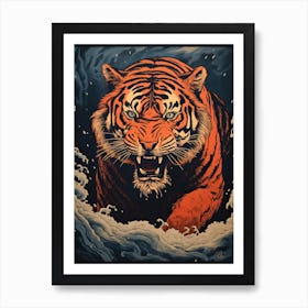 Tiger Art In Woodblock Printing Style 3 Art Print