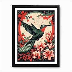 Vintage Bird Linocut Hummingbird 3 Art Print