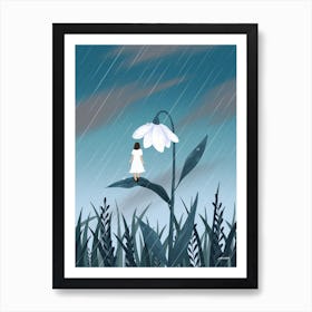 Woman And Giant Flower, Hope On A Rainy Day Art Print