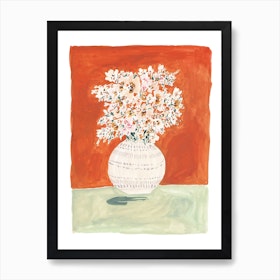 Burnt Orange And Mint Floral Vase Art Print