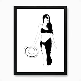 Woman In Bikini And Hat Vector Art Print