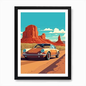 A Porsche 911 Car In Route 66 Flat Illustration 2 Art Print