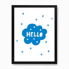 Hello Bubble Cloud Blue Super Scandi Kids Art Print