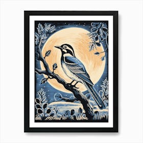 Vintage Bird Linocut Blue Jay 5 Art Print