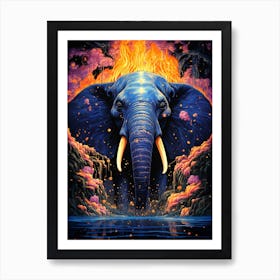 Elephant On Fire Art Print