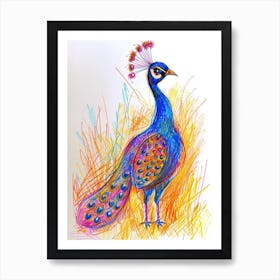 Peacock Squiggle Portrait 1 Art Print