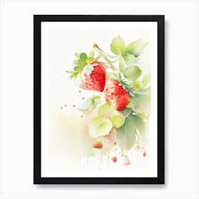 Day Neutral Strawberries, Plant, Storybook Watercolours Art Print