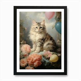 Cat With Balloons Rococo Style Art Print