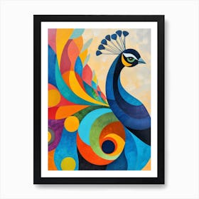 Peacock Geometric Colourful Patterns Art Print