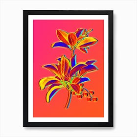 Neon Greek Strawberry Tree Botanical in Hot Pink and Electric Blue n.0184 Art Print