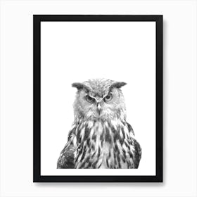Black and White Owl Watercolor Art Print