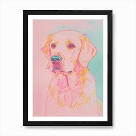 Golden Retriever Dog Pink & Blue Line Illustration Art Print