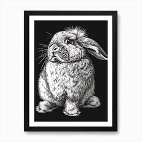 American Fuzzy Lop Blockprint Rabbit Illustration 4 Art Print