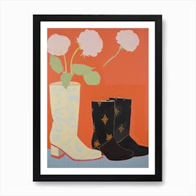 Painting Of Cowboy Boots With Flowers, Pop Art Style 4 Art Print