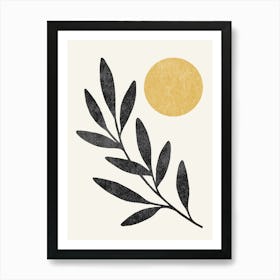 Leaf Sun Botanical Minimalist Gold Black Art Print