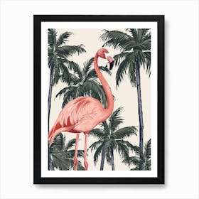 Lesser Flamingo And Palm Trees Minimalist Illustration 2 Art Print