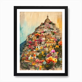 Positano   Floral Retro Collage Style 4 Art Print