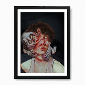 Girl With A Monster On Her Face Art Print