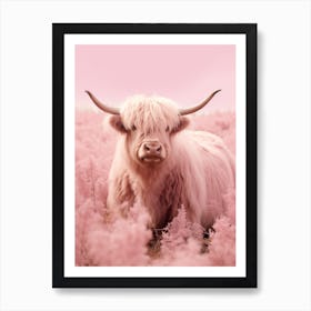 Pink Portrait Of Highland Cow Realistic Photography Style 4 Art Print