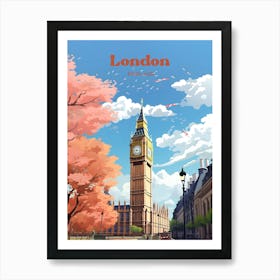 London England Spring Modern Travel Illustration Art Print