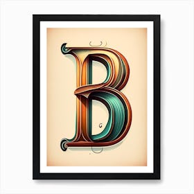 B, Letter, Alphabet Retro Drawing 4 Art Print