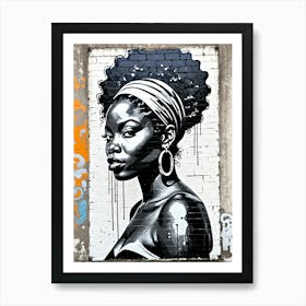 Vintage Graffiti Mural Of Beautiful Black Woman 135 Art Print