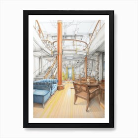 Titanic Ship Interiors Bright Pencil Drawing 1 Art Print